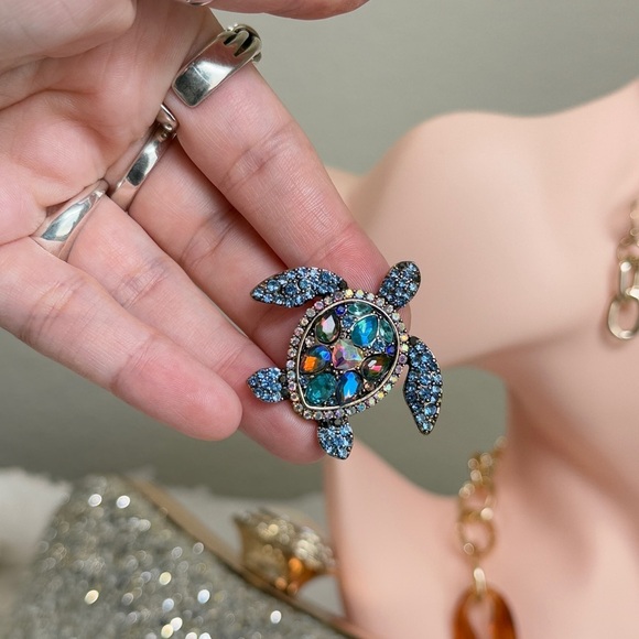 ⚜️💎 Turtle Elegant Blue Crystal Turtle Brooch 🐢 ❤️🔥💫 - Picture 6 of 9